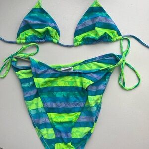 Vintage Bikini Set in Blue and Green Size M/L